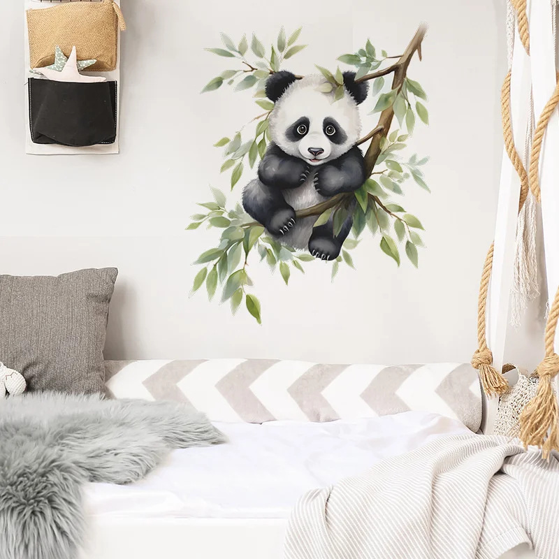 Cartoon Bamboo Panda Wall Stickers For Children Room Home  Decor Living Room Panda Mural Decal Bedroom Animal Decorative Sticker