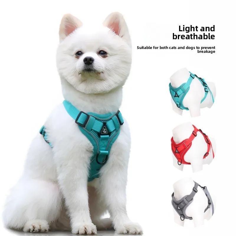 

Cat and dog pet leash reflective breathable dog sturdy and durable chest and back anti slip vest style pet chest harness