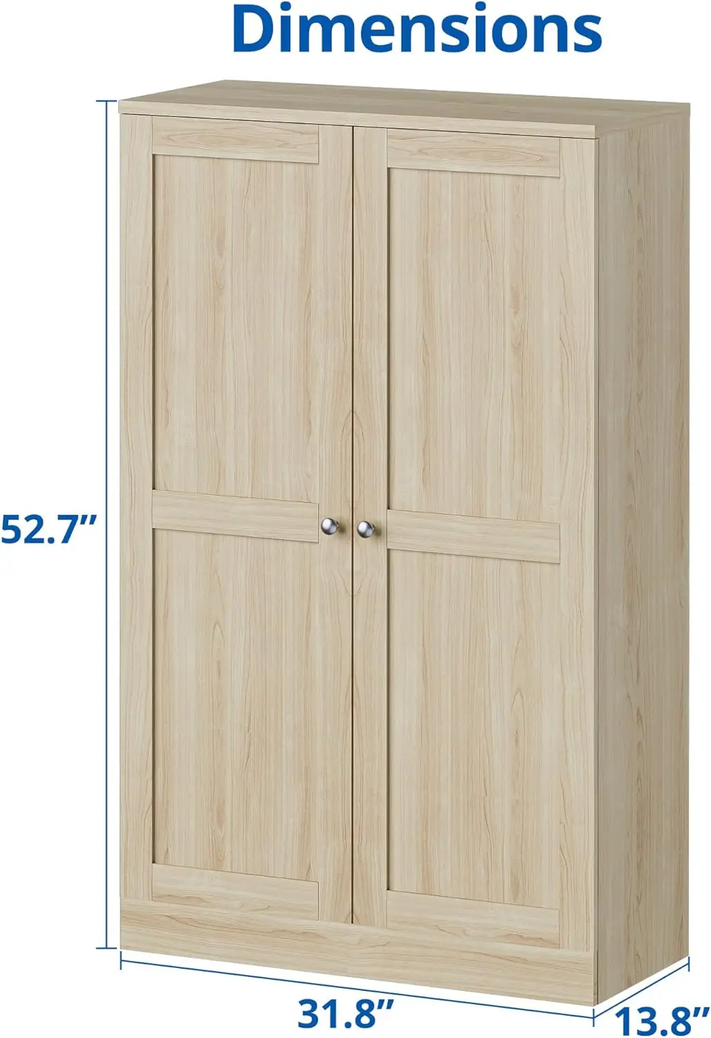 Pantry Cabinet, Office Storage Cabinet with Doors and Adjustable Shelves, Bookshelf for Bedroom, Living Room, Oak