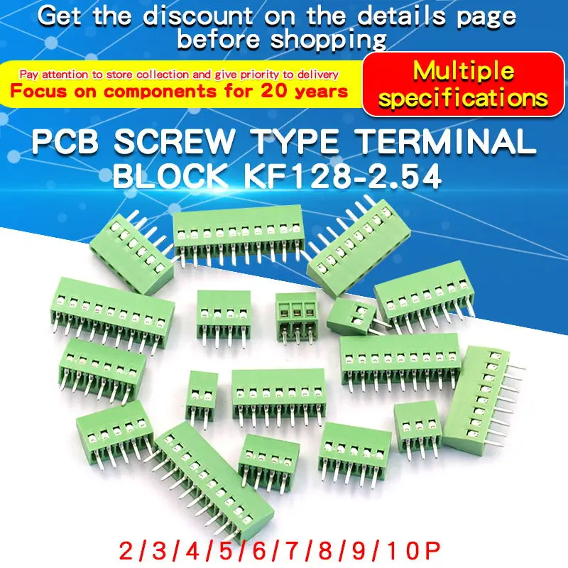 1PCS PCB Screw Terminal KF128-2.54 Pitch 2.54mm 2/3/4/5/6/7/8/10P Spliceable Plug-in PCB Screw Terminal Block Connector