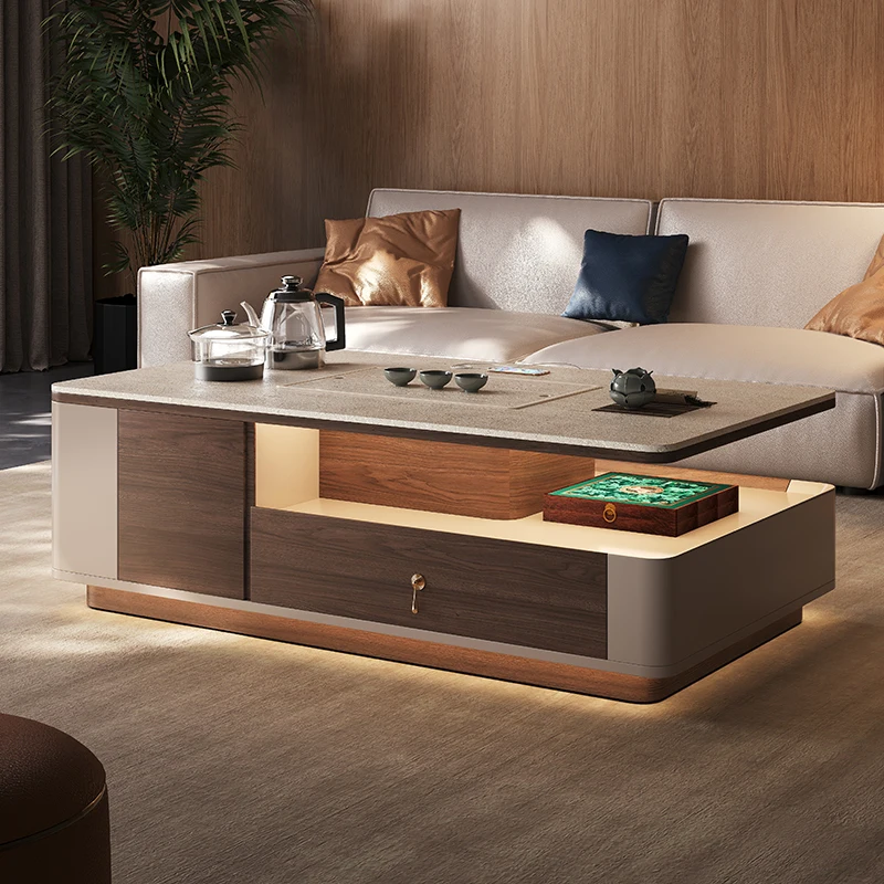 

Mid-Century Style Rock Slab Coffee Tables Modern High-End Solid Wood Retro Coffee Table Luxury Storage Home Furniture FYCT