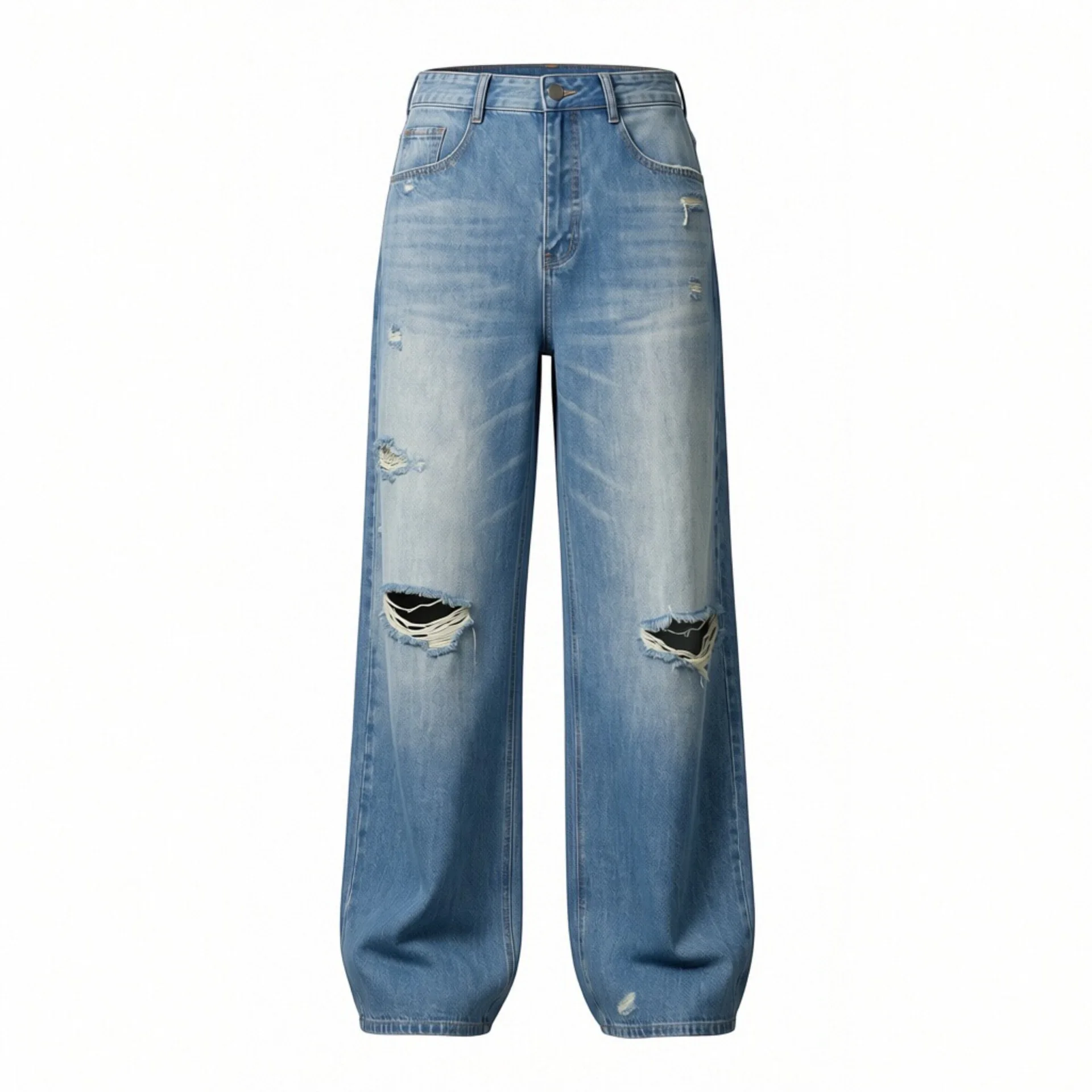 Withered 2026 Spring New European And American Style Fashion Mid Waist Folding Waist Jeans