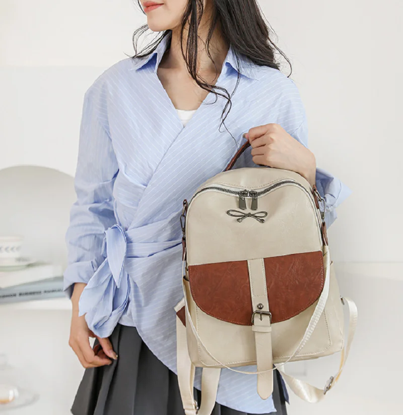 New Fashion Classical Soft Leather Double Zipper Shoulder Bags Women's Large Capacity School Bag Travel Backpacks Crossbody Bag