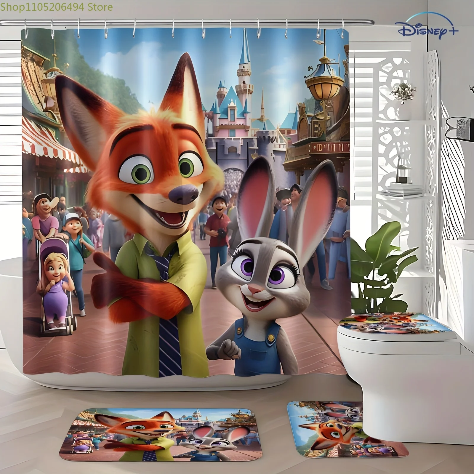 

Горячая распродажа 2026! Полный набор для ванны Zootopia для детей и взрослых, занавеска для душа с милыми животными, 4 шт., подарки, высокое качество, бесплатная доставка