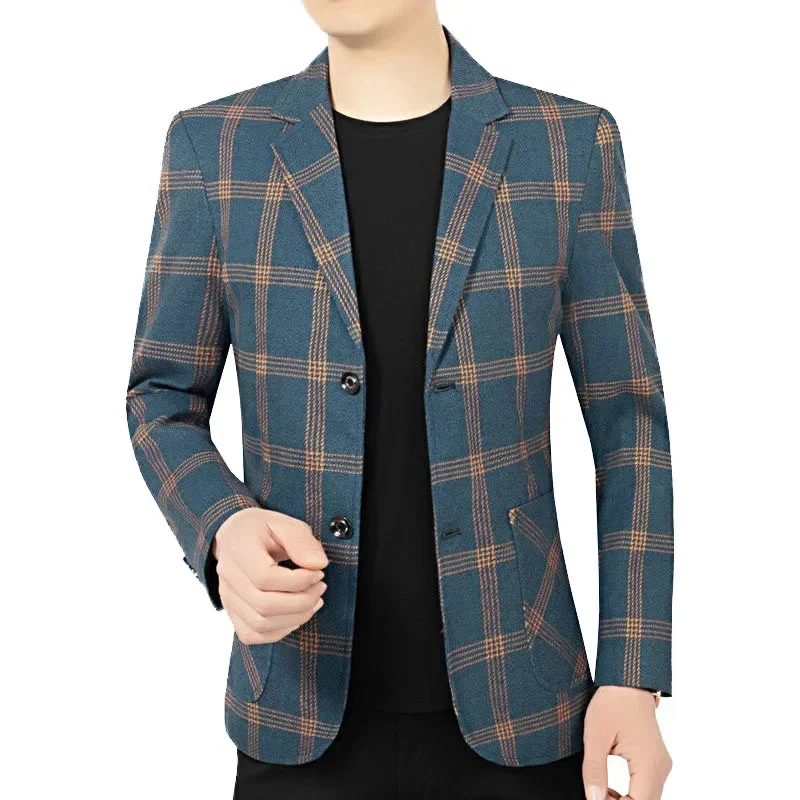 New Spring Men Thin Plaid Blazers Jackets Business Casual Suits Coats High Quality Male Slim Blazers Jackets 4XL Men\'s Clothing