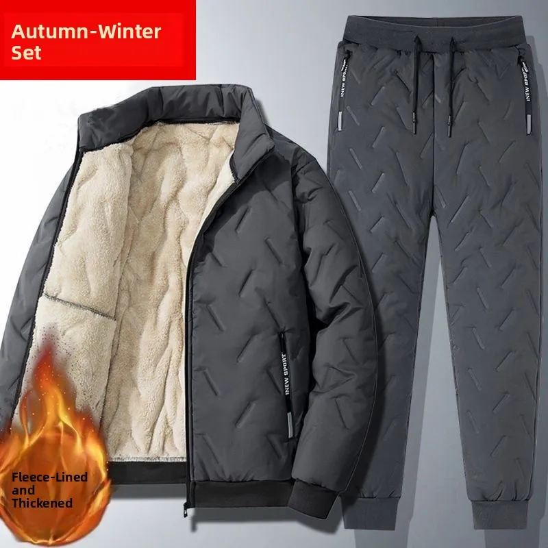 Faionable Autumn Winter Set Lamb Velvet Loose Large Size Fce Winter Sports Thi Men's Jaet Coat Warm Cotton Coat