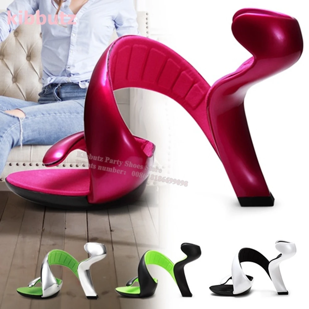 Strange Heels Slippers Clip Toe Twist Patent Leather Solid Color Slip-On Fashion Runaway Show Novelty Concise Sexy Summer Shoes