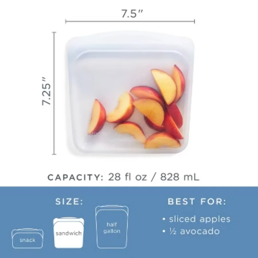 Premium Silicone Reusable Sandwich Bag Set - 2-Pack, 2 Clear and Lavender Sandwich Bags, Reusable