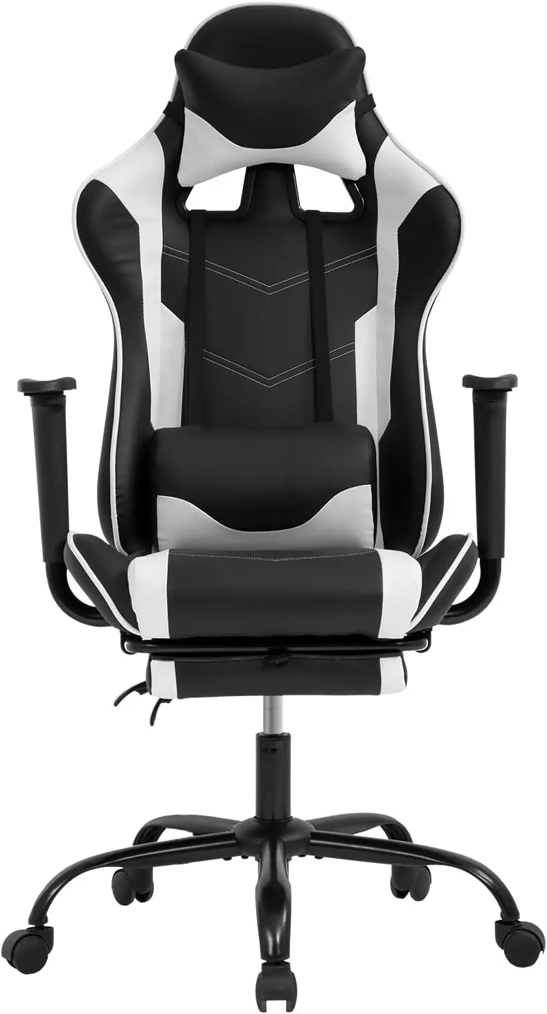 Ergonomic Gaming Chair with Footrest, Adjustable High Back Racing Style Computer Desk Chair for Home Office, White