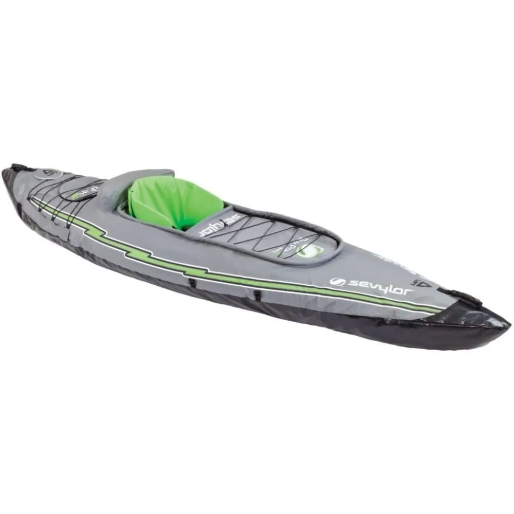 QuickPak K5 24 Gauge PVC poliestere 1 persona Kayak gonfiabile con pompa manuale, pagaia, valvole a doppia chiusura e facile