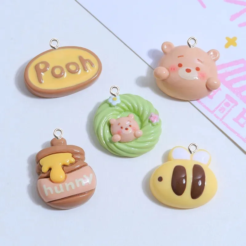 10Pcs Kawaii Cartoon Cute Honey Pot Resin Pendant DIY Earrings Necklace Pendants Bracelet Keychain Decoration Flat Back Resin