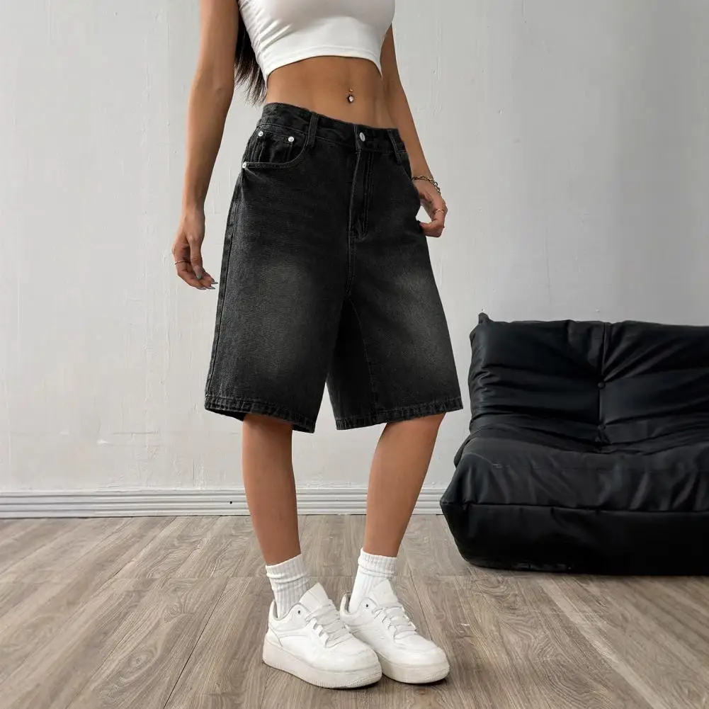 

Retro Denim Shorts for Women Summer High Waist Five-point Pants Loose Straight A-line Half Pants Korean Style Clothing