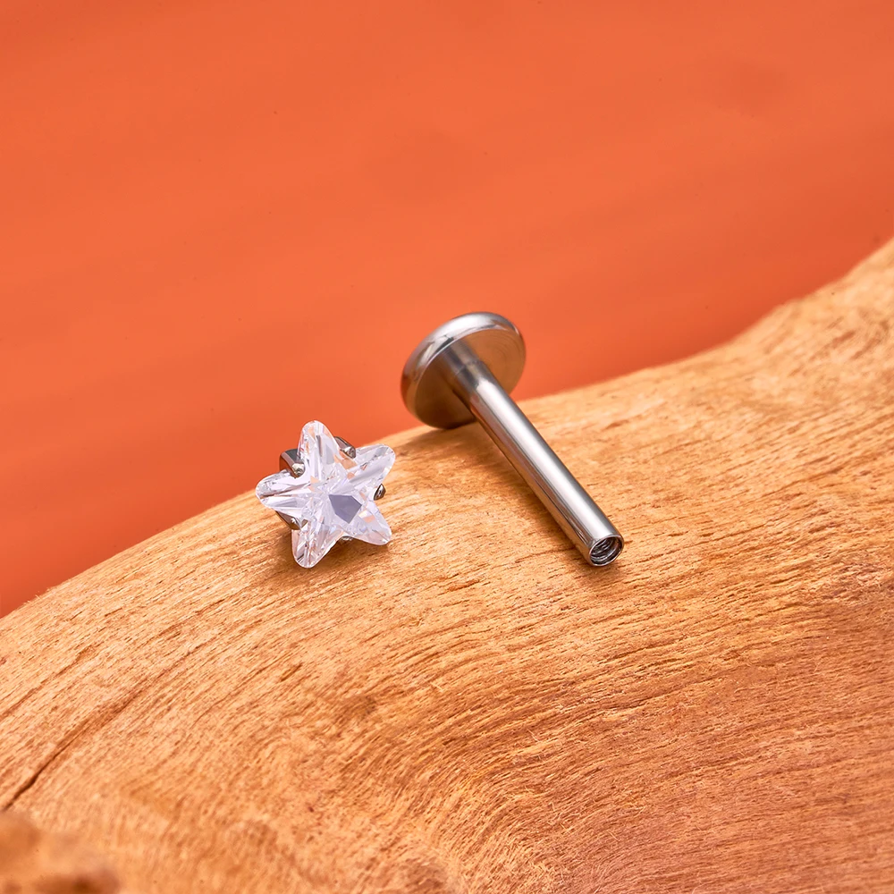 ASTM F136 Titan 16G fünfzackiger Stern CZ Knorpel Helix Ohrring Trinity CZ Tragus Ohrstecker Muschel Ohrläppchen Lippenpiercing Schmuck – Detail 6