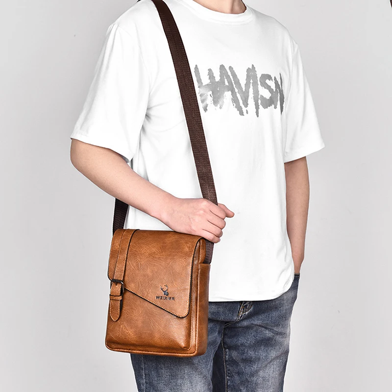 Vintage Shoulder Men'S Bag PU Leather Messenger Side Cross Sling Crossbody Porter Cell Phone Pouch Caddy Male Essentials Bag
