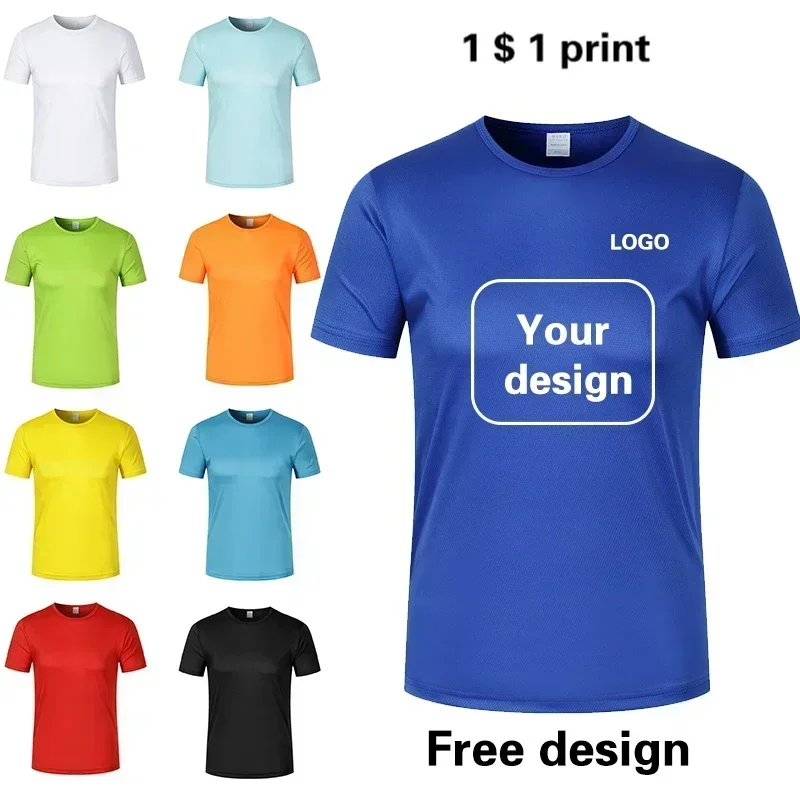 Camiseta con logotipo impreso para hombre y mujer, prenda deportiva de manga corta, de secado rápido, personalizada, para correr, gimnasio, Maratón,