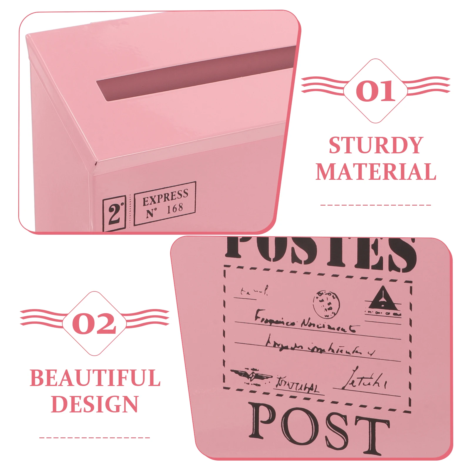 

Retro Tin Mailbox Wall Mount Letter Iron Post Box Vintage Mailboxes with Lock for Home Office Garden Pink Large Envelopes