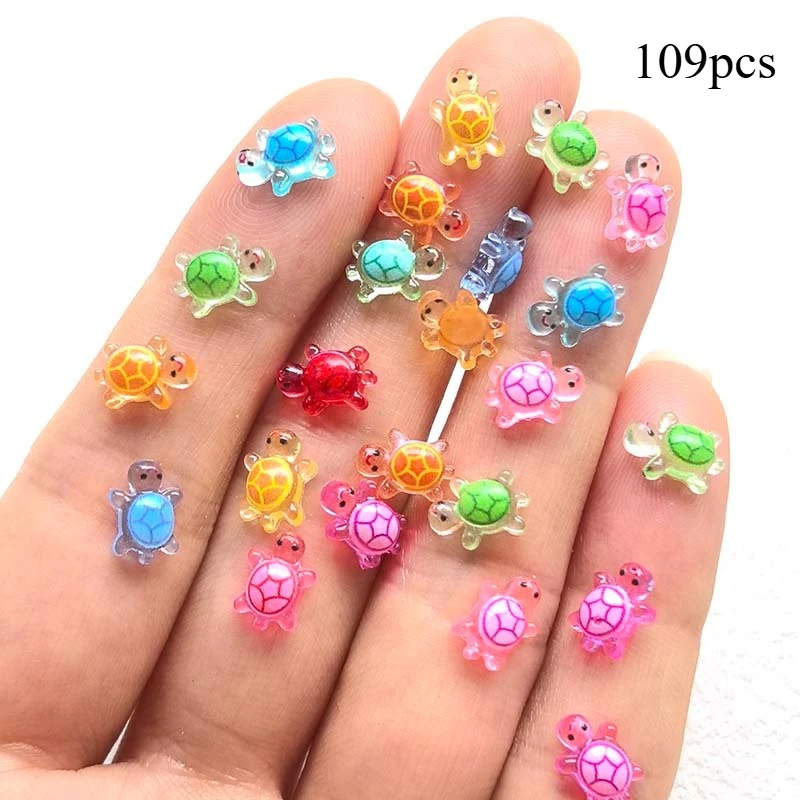 109/208pcs Cute Mini Random Color Turtle Resin, Suitable for Nail Art, Cutting and Pasting Thin Accessories, DIY Crafts image 6
