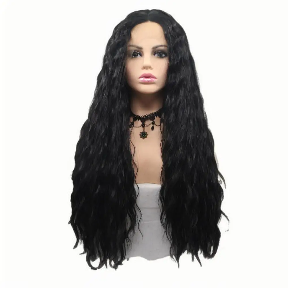 

Long Wavy Black Lace Front Wig – 26 Inch Heat Resistant Synthetic Hair for Women Cosplay & Daily Use