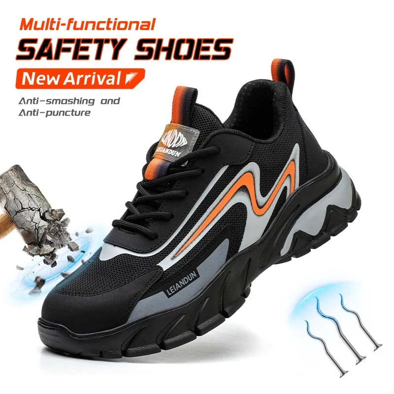 أحذية Leiandun الرجالية الصيفية المقاومة للرائحة وخفيفة الوزن ومريحة من الصلب لأصابع القدم للعمل للبناء