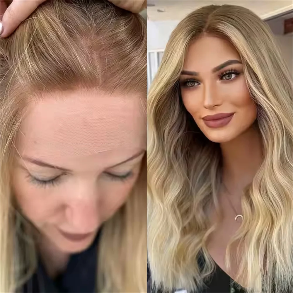 

Premium Synthetic Hair Warm BLonde Wig Caramel Balayage HD Lace Front Wig Glueless 13x4 Frontal Wigs for Women Realistic Look