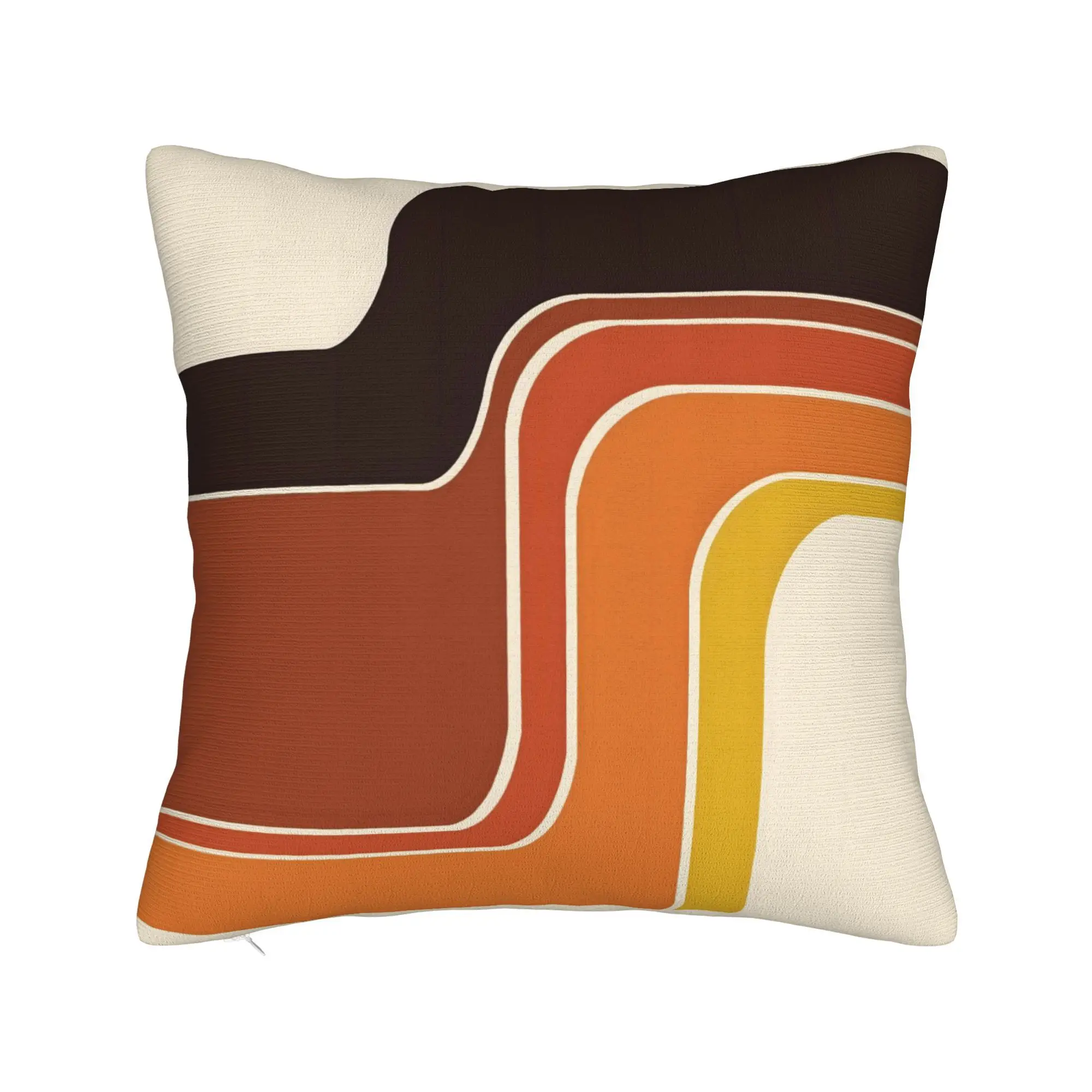 Retro Zig Zag Meets 1970S Orange New Chinese Style Living Room Sofa Cushions And Pillows Cover - Double Sided Print