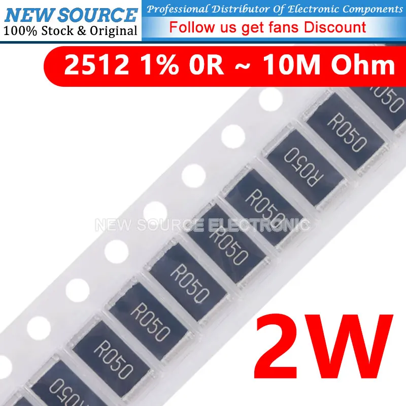 50szt Rezystancja 2512 2W 1% R001 R002 R003 R004 R005 R006 R008 R010 R012 R015 R020 R025 R030 R050 Rezystory SMD Chip Alloy