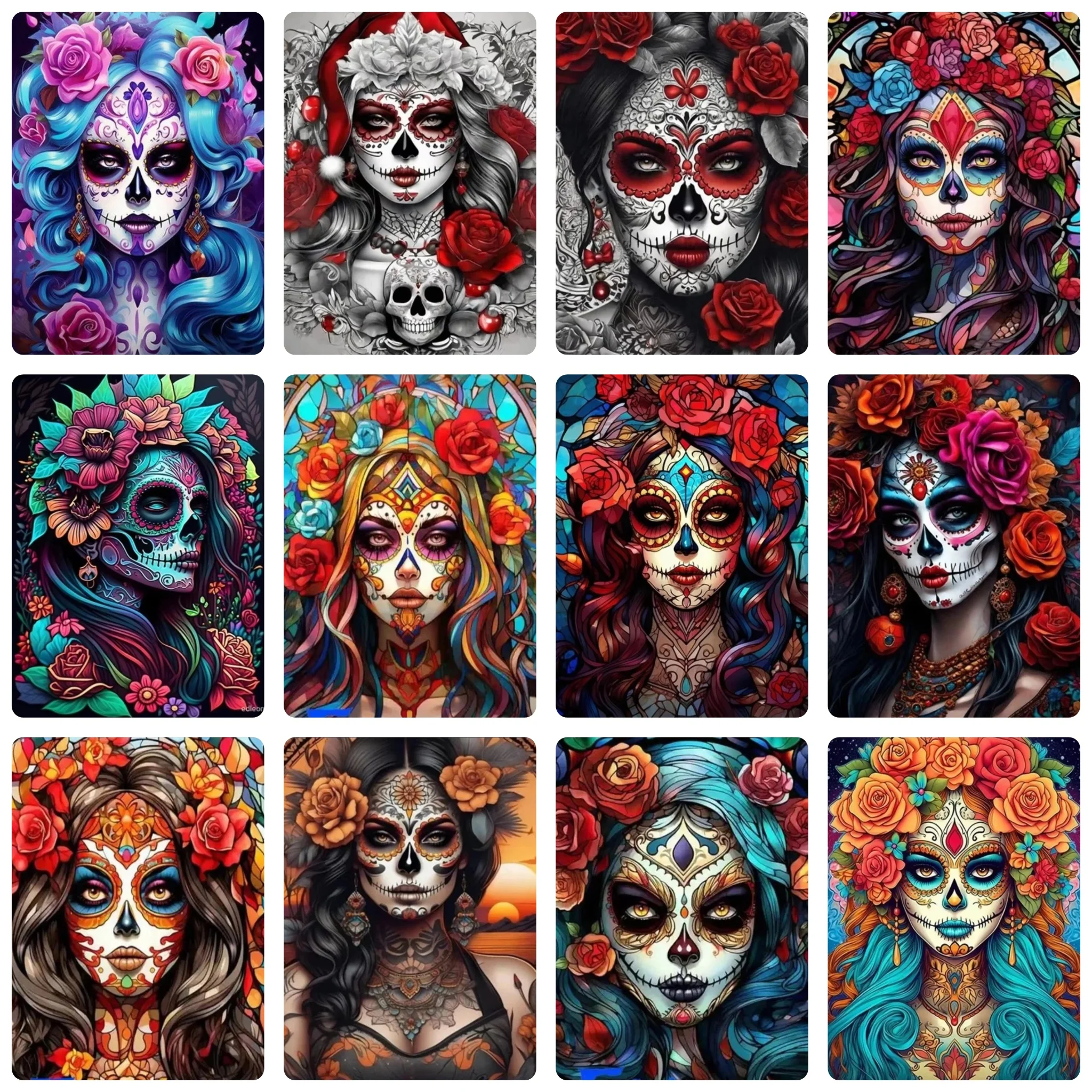 DIY Diamond Painting, Mexican Day of the Dead Sugar Skull Art Collage Artwork, DIY Craft for Wall Decoration & Art Lover Gift