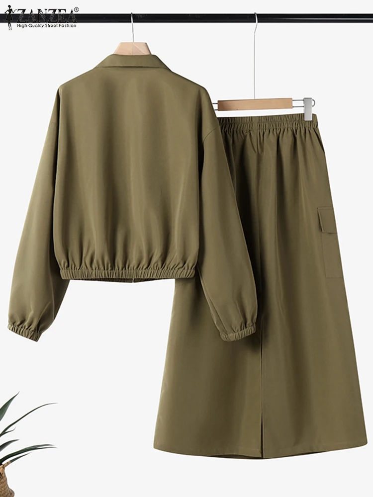 الربيع أطقم فساتين ZANZEA 2 قطعة ملابس النساء الصلبة العمل رياضية عادية سحاب أكمام طويلة بلوزة فستان الشمس دعوى مطابقة مجموعات