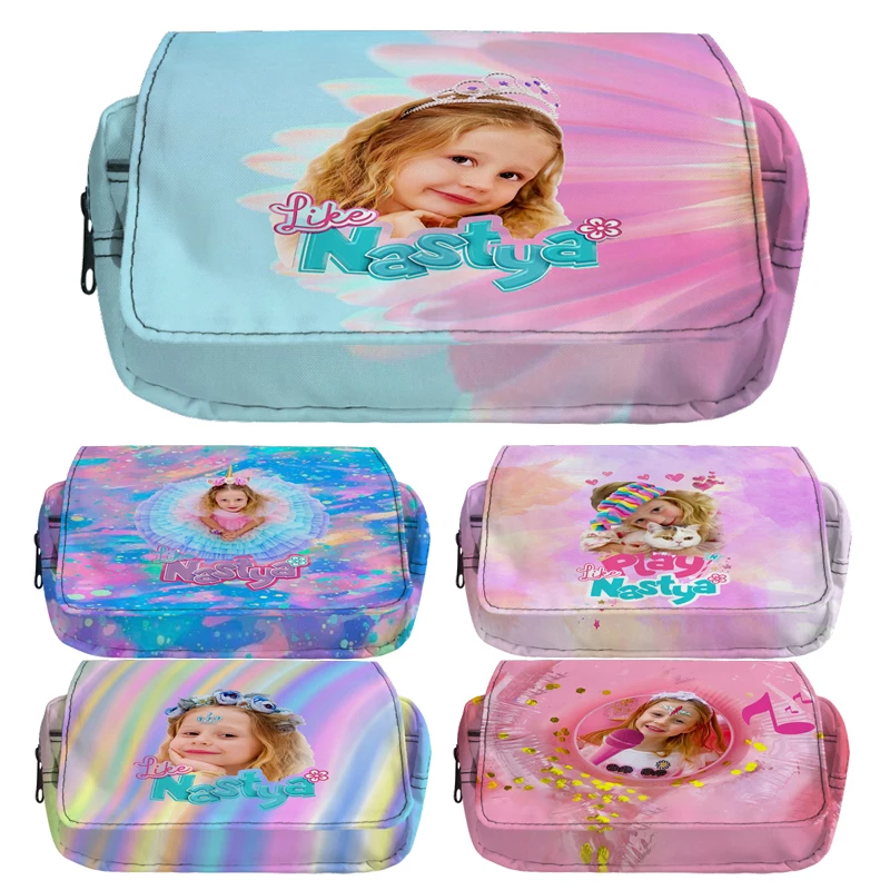 Like Nastya Pen Bag Double Layer Oxford Pencil Case Pocket Storage Bag Pouch Stationery School Trave Case Bay