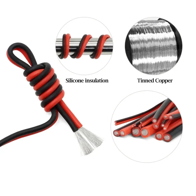 

1/5m Tinned Copper Silicone Soft Cable Black/Red 30 28 26 24 22 20 18 16 14 12 10 8AWG Car Battery Heat-resistant Electric Wire