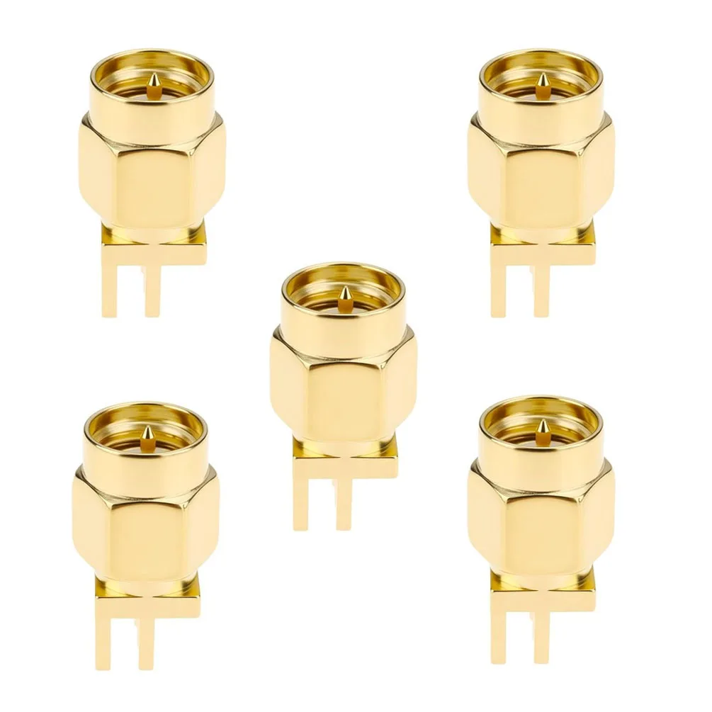 5PCS SMA Connector Male Plug Straight Type Solder Terminal for PCB Edge Mount WiFi Antenna RF Coaxial Cable