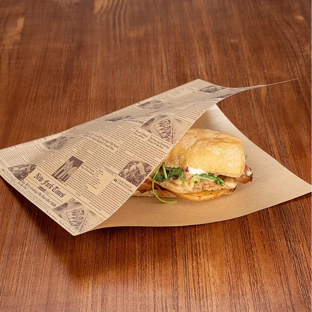 أكياس الوجبات الخفيفة المقاومة للدهون للاستعمال مرة واحدة مقاس 10 × 9 بوصة أوراق ورقية مزدوجة مفتوحة 100 عدد آمنة للميكروويف ومقاومة للتمزق يلتف ديلي في الهواء الطلق #4