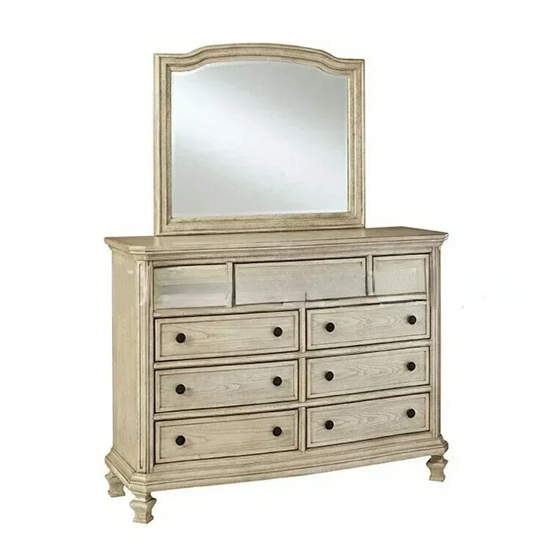 

Комод из цельного дерева в американском стиле, дубовый потертый шкафчик с девятью ведрами, шкаф для хранения с несколькими ящиками, напольный шкаф