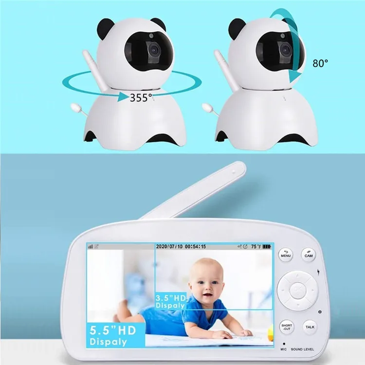 HD 1080P 720P VOX Mode 1000ft Range 2.4GHz Wireless Split Screen Viewing 5.5 inch Video Baby Monitor with Camera and Audio