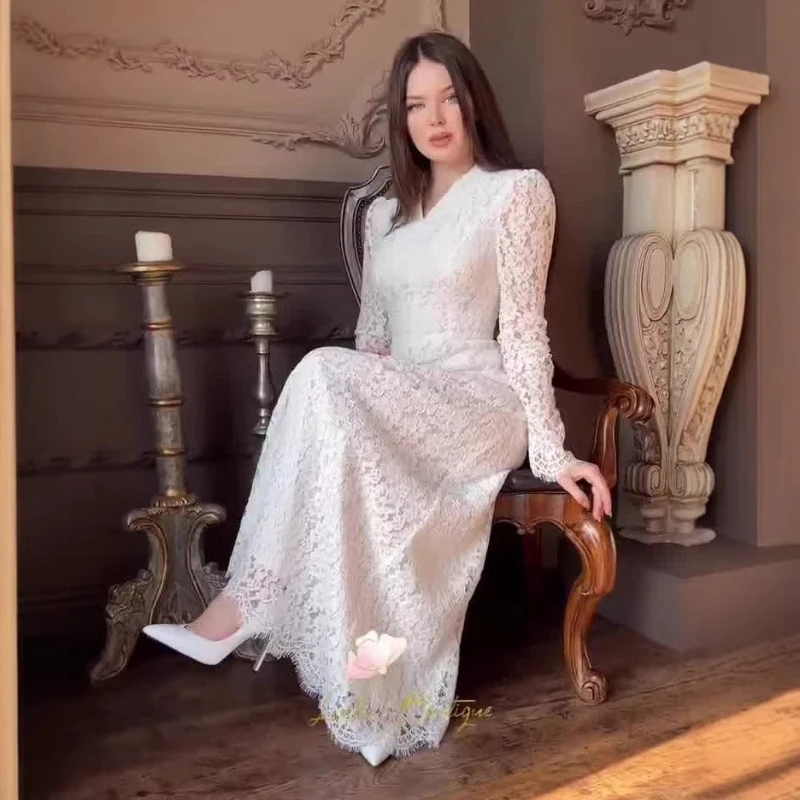 Langes Kleid für Damen, A-Linie, V-Ausschnitt, Puffärmel, Tailliert, Spitze, Elegant, Party, Abend, Figurbetont, Frühling 2026