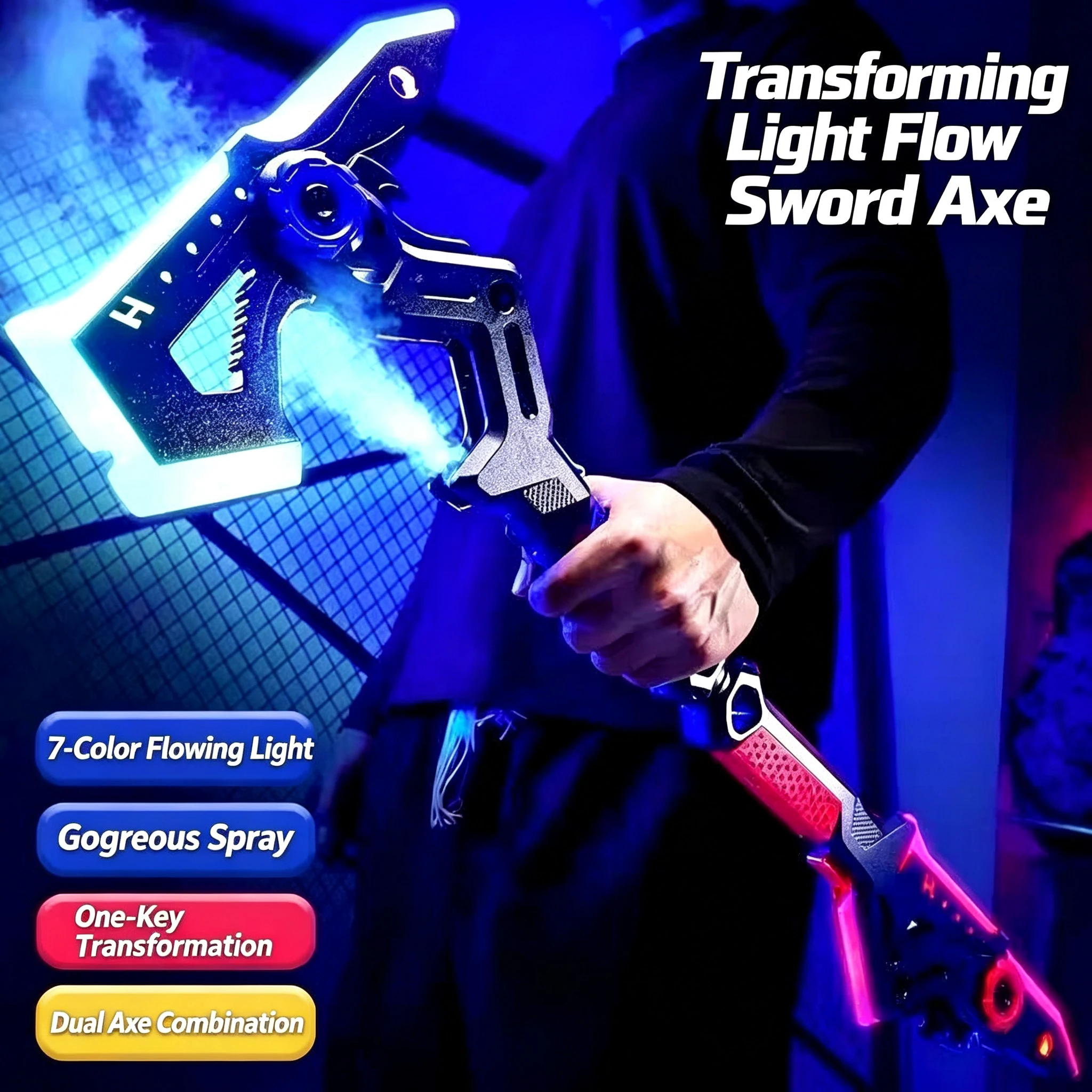 Children's toys two in one shape colorful cool spray electric axe deformation toys streamer light
