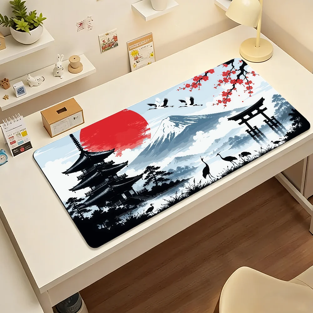 Japanese-style Cherry Blossom Mount Fuji Ink painting Mouse Pad For Office Gaming And Keyboards Non-Slip Large Waterproof