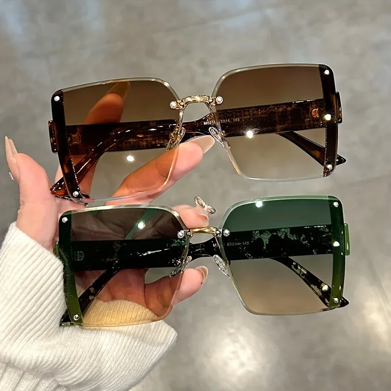 Kacamata tanpa bingkai ukuran besar untuk wanita dan pria, gaya kasual gradasi, anti silau untuk liburan, pesta pantai