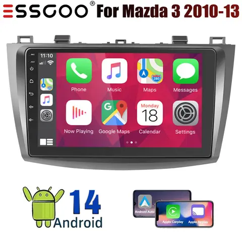 9/10" Android 14 64G For Mazda 3 2010-2013 Car Stereo Apple Carplay GPS Head Unit Bluetooth WiFi SWC+DVR+Camera FM Multimedia