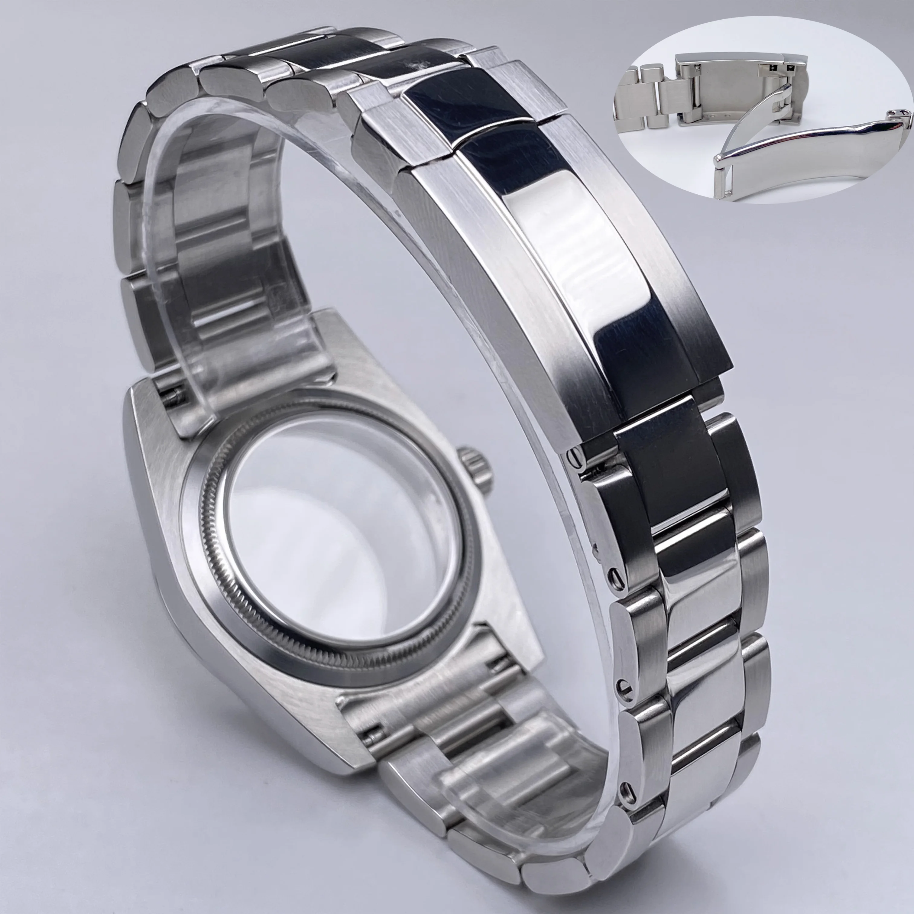 39mm NH35 Watch Case Sliver Stainless Steel  Bracelet Sapphire Glass For NH35 NH36 Movement Modification Watch Case