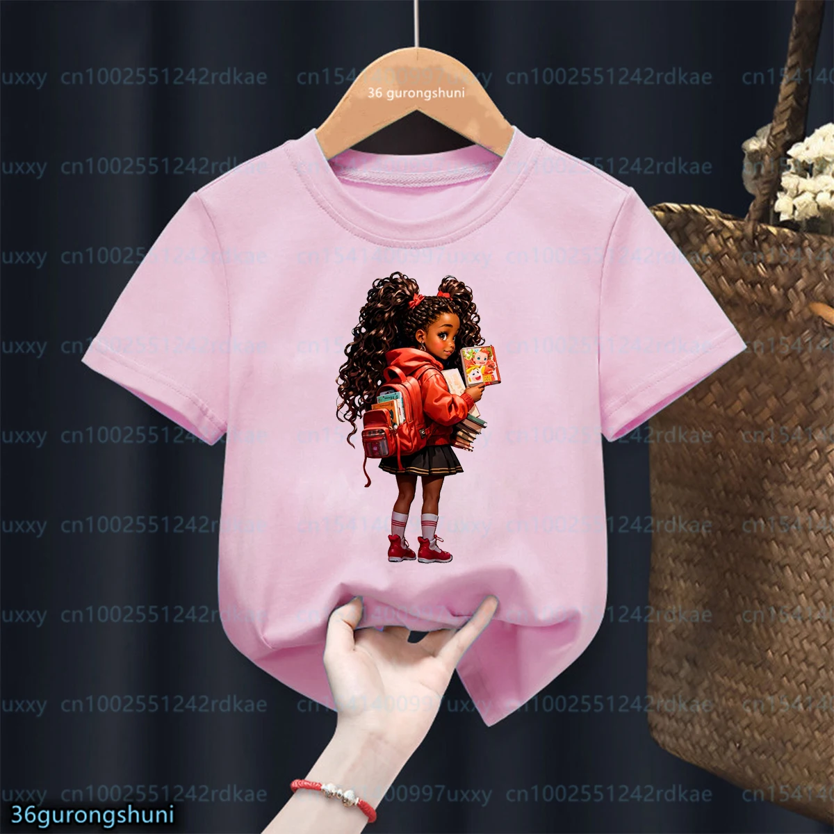 Kawaii Girls T-Shirt Funny African Black Girls Endorsement Bag Go To School  Print Magic Black Kids Tshirt Fashion Girls Clothes