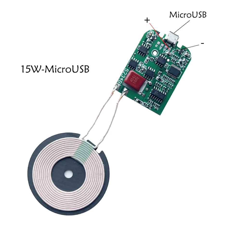 Carregador sem fio Micro USB Tipo-C, Módulo Transmissor, Placa de Circuito da Bobina PCB, QC, PD, QI Padrão, Carregamento Rápido para iPhone, 15W