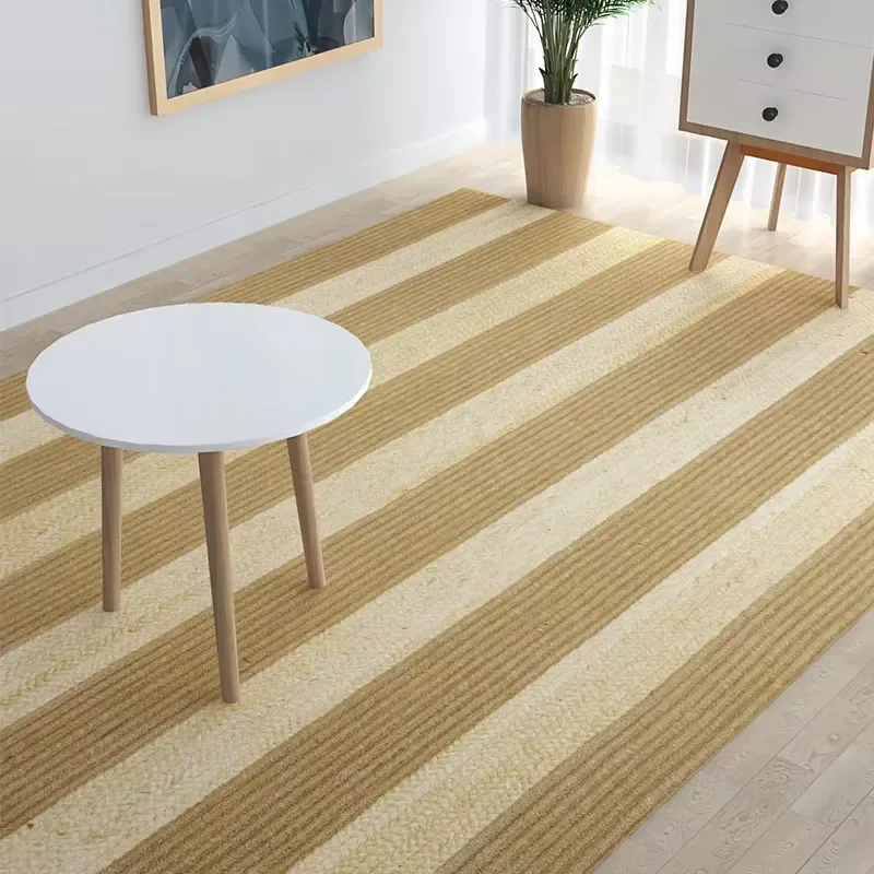 Handmade square Jute Carpet Living Room Room Linen Mat Japanese-style Floor Mat for Quiet Lafite Bedroom