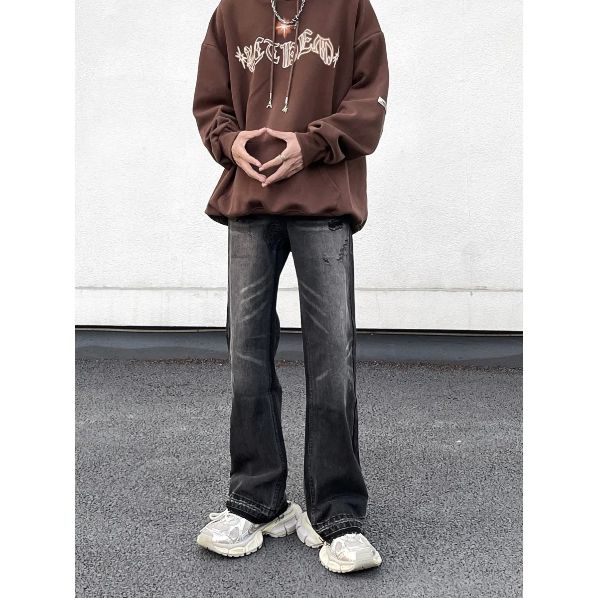 American Retro Washed Loose Fit Men's Jeans Micro Flared Hip Hop High Street Slimming Pants Casual Versatile mid Waist Denim