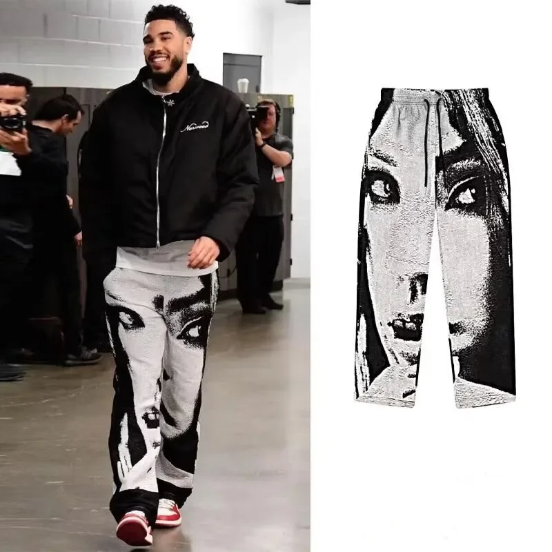 Y2K Fashion Men Vintage USA Street Sports Casual Straight Cargo Pants Mens Gothic Style Human Face Printed Basketball Trousers - Image 4