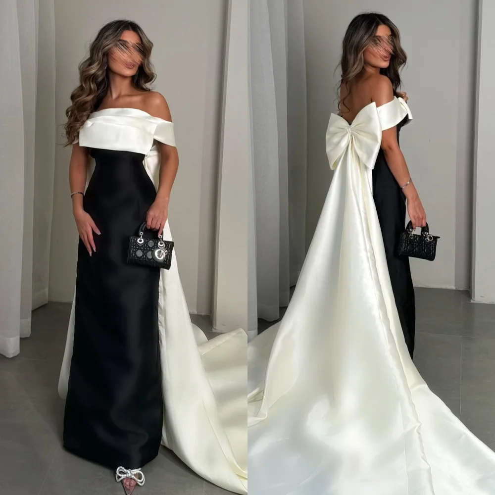 

Customized High Quality Exquisite Pleat Bow Straight Off-the-shoulder Long Dresses Bespoke Occasion Dresses Matching Sizes Avail