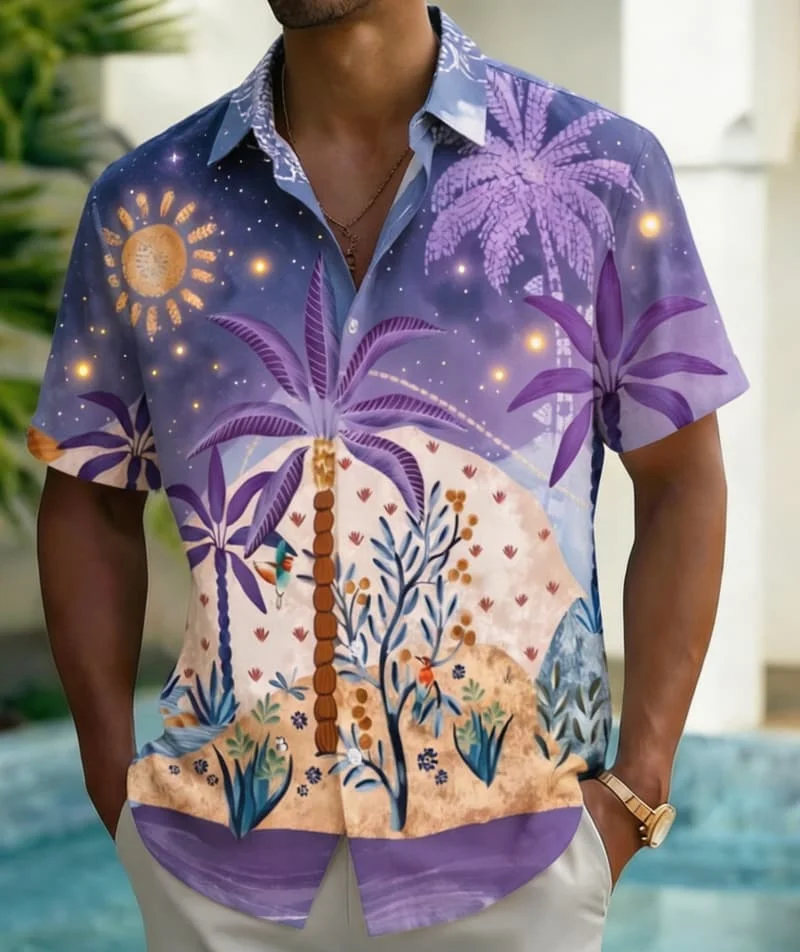 Men's Premium Tropical Island Print Shirt, Luxury Casual Design for Summer Vacation, High-End Beachwear & Daily Style