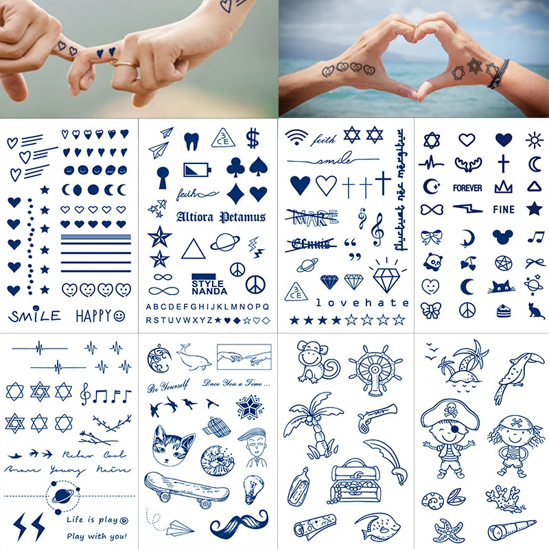 Juice Temporary Tattoo Sticker Waterproof Body Art Love Wave Heartbeat Line Rose Star Fake Tattoo Tattoo for Women Men Kids Girl