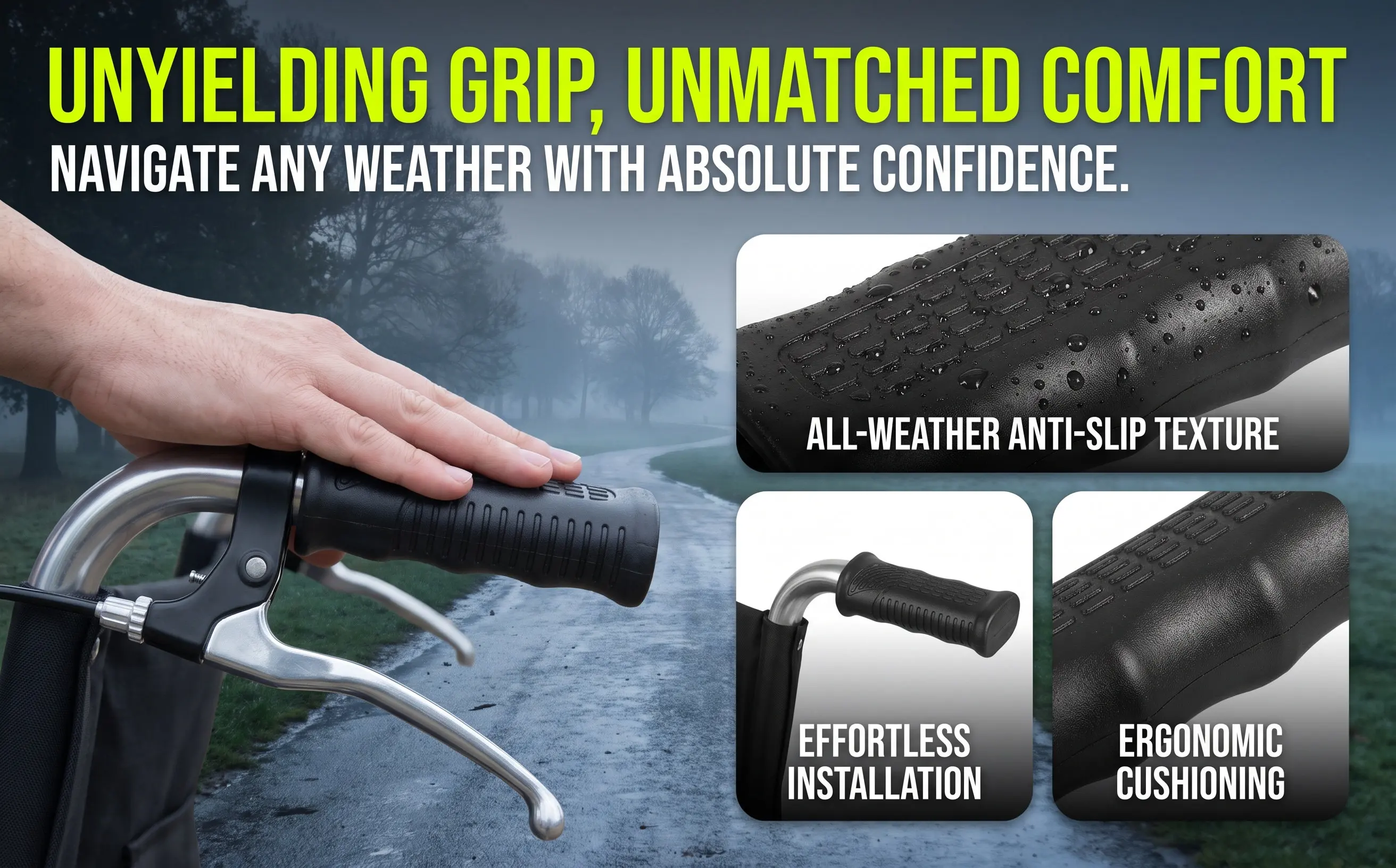 4Pcs Wheelchair Handle Cover Black 3.93x1.77x0.98in Nonslip Ergonomic Push Grip Covers for Mobility Chairs Reduced Hand Fatigue