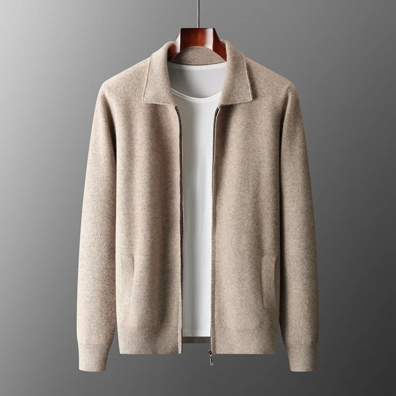 100% Pure Wool Cardigan Autumn And Winter Men's Knitted Cardigan New Loose Outer Wear Trend Lapel Thickened Plus Size Coat.